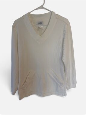 Escada Sport White 100% Cotton V Neck Pullover Sweater S